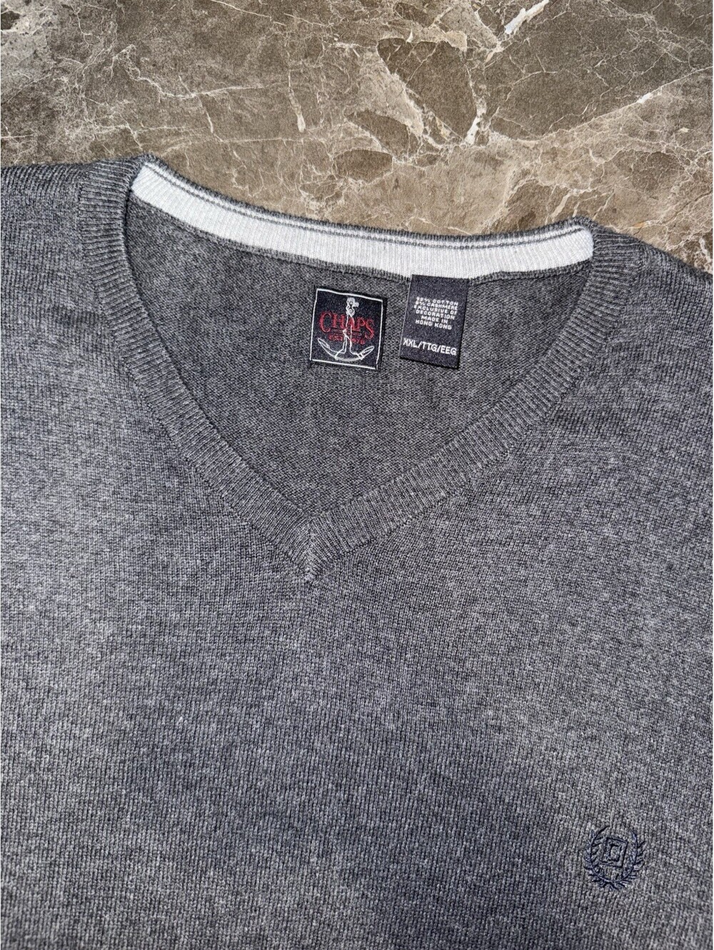 Vintage 90s Chaps Gray V-Neck Sweater XXL Made in Hong Kong